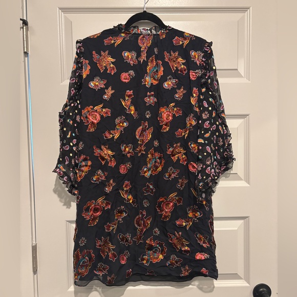 Alice + Olivia Julius Floral Flower Ruffle Dress Silk Black Multicolor Pattern - Picture 3 of 11